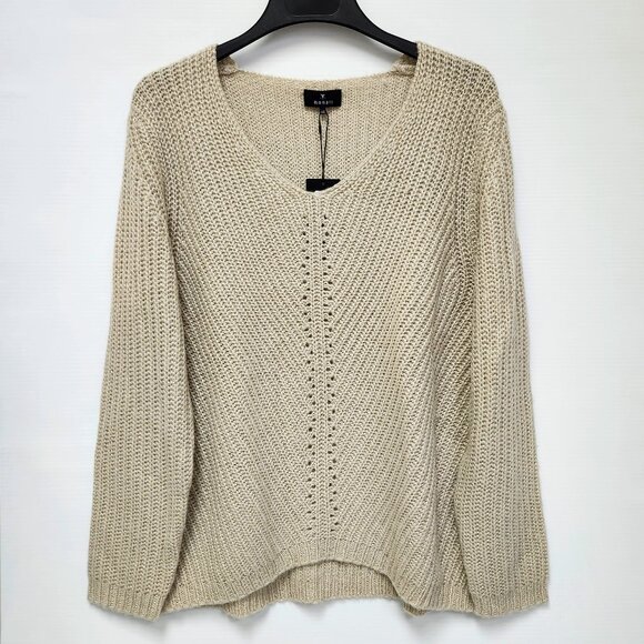 Monari Women's Gold Sparkle Long Sleeved V-Neck Pullover Sweater Size 14 - Picture 1 of 8